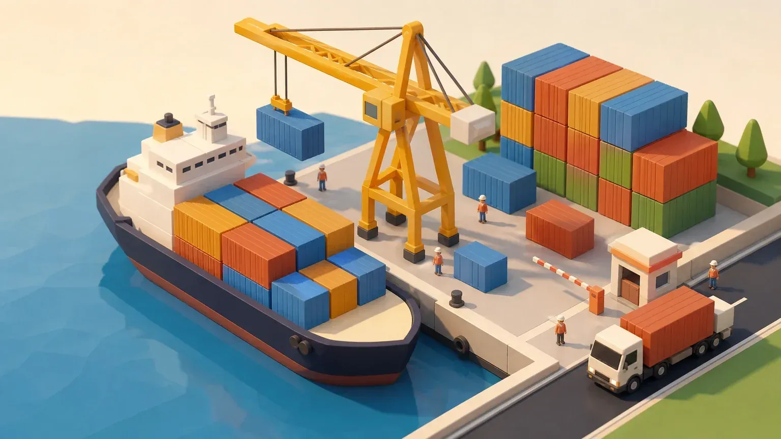 The port: a container ship and a crane